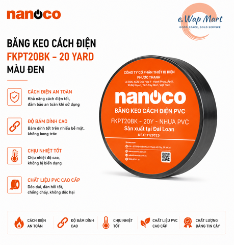 nanoco Băng keo loại 20 yard màu đen