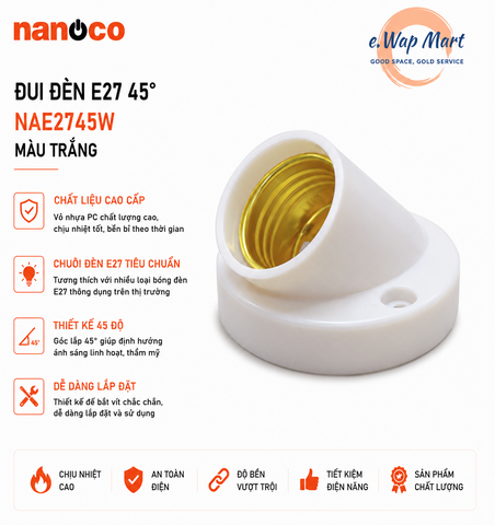 nanoco Đui đèn E27 loại 45 độ, màu trắng