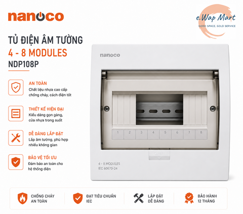 nanoco Tủ điện mặt nhựa đế nhựa 4 - 8 modules