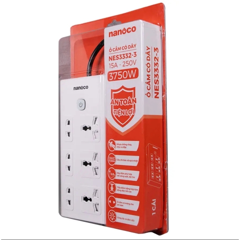 nanoco Ổ cắm có dây 3 ổ đa năng,3 ổ 2,1công tắc