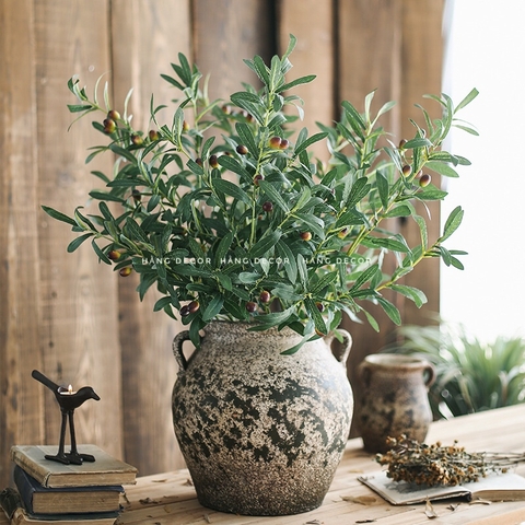 CÀNH OLIU GIẢ 10 NHÁNH 8 QUẢ HẰNG DECOR 90CM