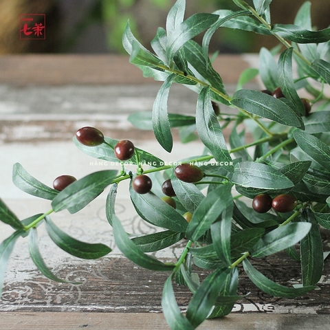 CÀNH OLIU GIẢ 10 NHÁNH 8 QUẢ HẰNG DECOR 90CM