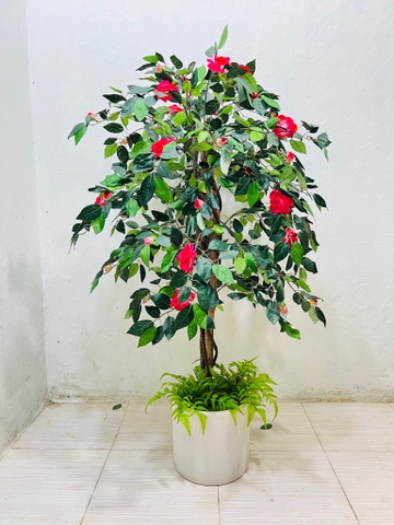 CÂY HOA ĐỖ QUYÊN GIẢ TRANG TRÍ HẰNG DECOR 1M35