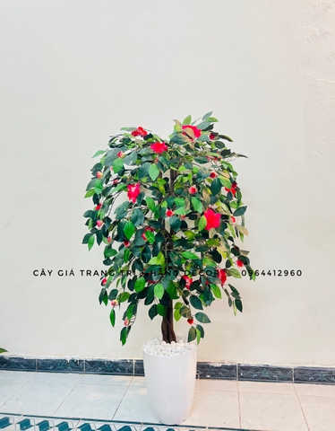 CÂY HOA ĐỖ QUYÊN GIẢ TRANG TRÍ HẰNG DECOR 1M35