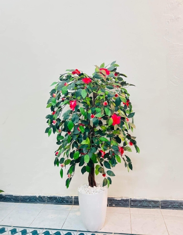 CÂY HOA ĐỖ QUYÊN GIẢ TRANG TRÍ HẰNG DECOR 1M35
