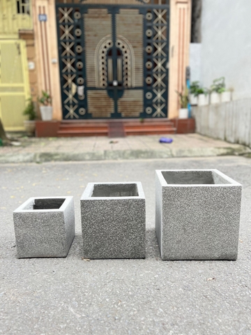 CHẬU XI MĂNG VUÔNG ĐÁ MÀI (20cm,25cm,30cm)