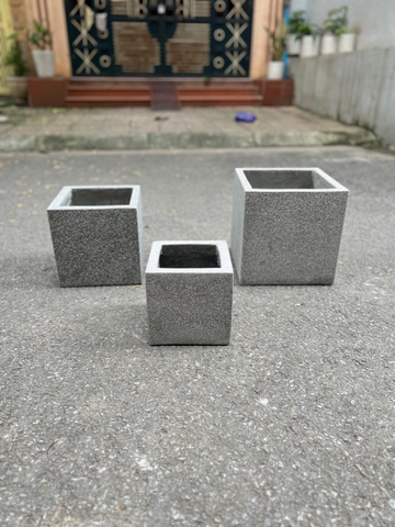 CHẬU XI MĂNG VUÔNG ĐÁ MÀI (20cm,25cm,30cm)