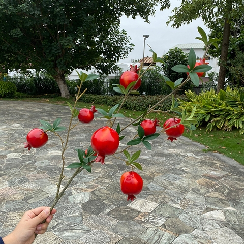 Cành lựu 6 quả không hoa đỏ,cam (80cm)