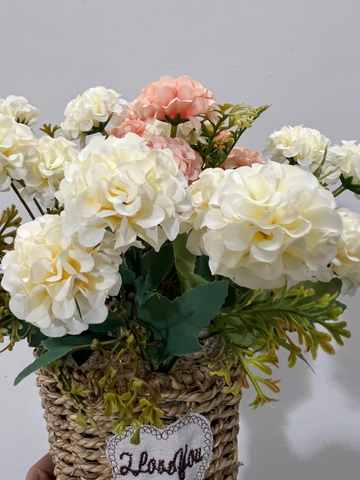 Giỏ hoa tú cầu nhí giả trang trí 30cm