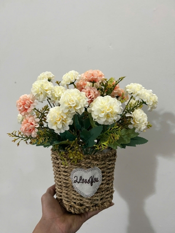 Giỏ hoa tú cầu nhí giả trang trí 30cm