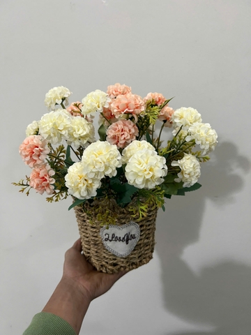 Giỏ hoa tú cầu nhí giả trang trí 30cm