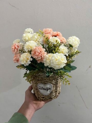 Giỏ hoa tú cầu nhí giả trang trí 30cm