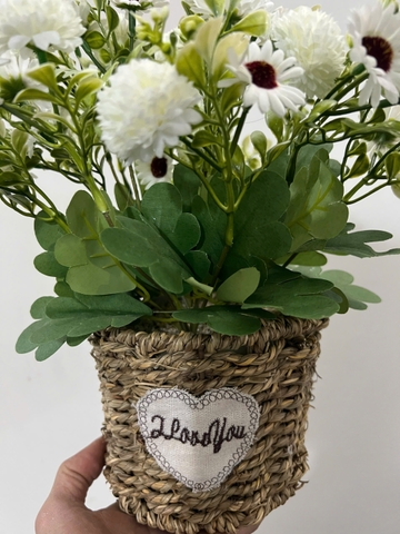 Giỏ hoa cúc trắng điểm binh bông giả 30cm