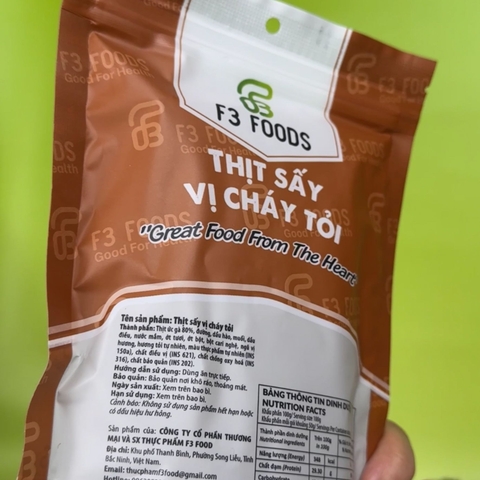 Thịt sấy vị cháy tỏi F3 Food - gói 50g