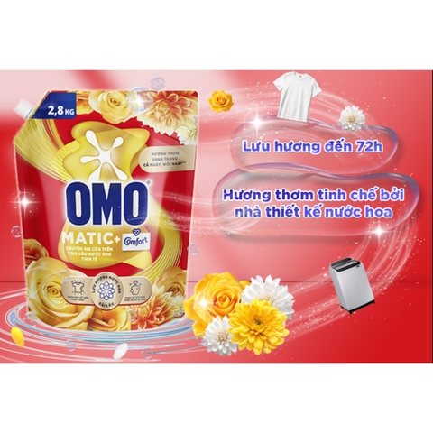 OMO Nước Giặt Máy giặt Cửa Trên Tinh Dầu Nước Hoa Tinh Tế - Túi 2.8kg