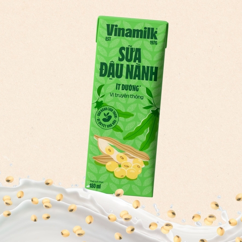 Sữa đậu nành Vinamilk vị truyền thống ít đường - Hộp 180ml