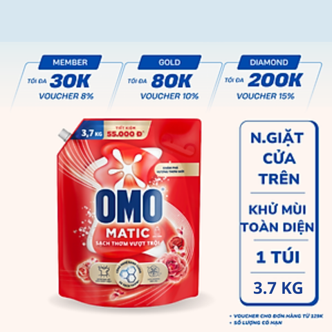 OMO nước giặt Matic sạch thơm vượt trội - túi 3,7kg