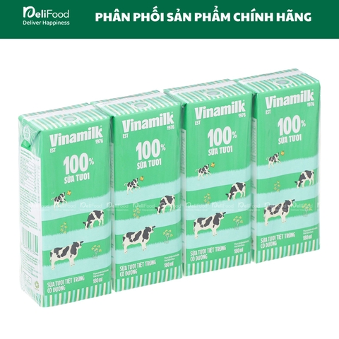 SỮA TƯƠI TIỆT TRÙNG VINAMILK 100% CÓ ĐƯỜNG - Hộp 180ml