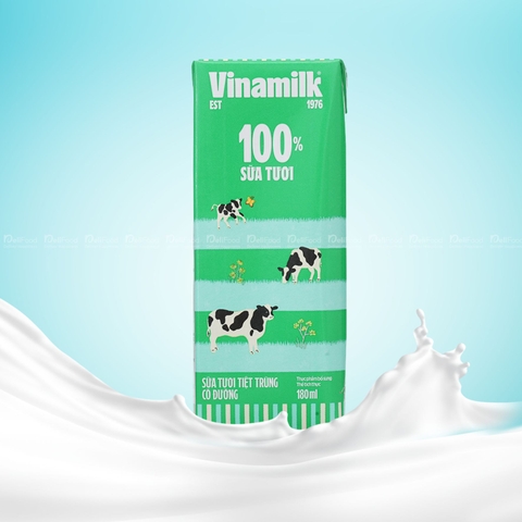 SỮA TƯƠI TIỆT TRÙNG VINAMILK 100% CÓ ĐƯỜNG - Hộp 180ml