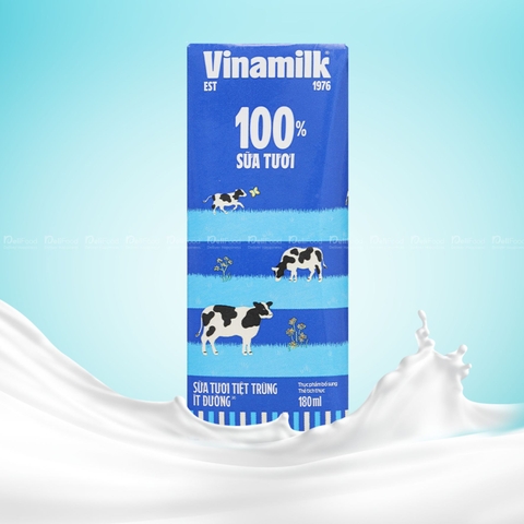 SỮA TƯƠI TIỆT TRÙNG VINAMILK 100% ÍT ĐƯỜNG - Hộp 180ml