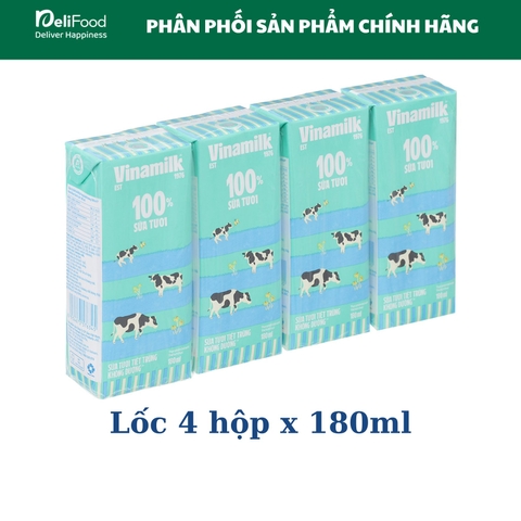 Sữa tươi Vinamilk 100% không đường - Hộp 180ml