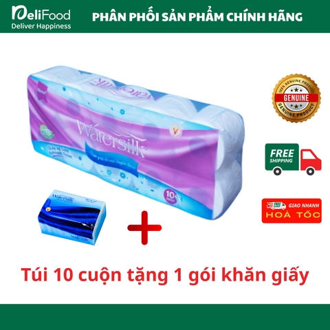 Giấy vệ sinh WaterSilk có lõi 3 lớp - Túi 10 cuộn