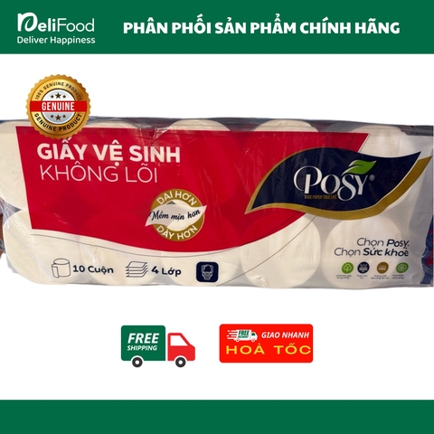 Giấy vệ sinh Không lõi 4 lớp Posy - Túi 10 cuộn