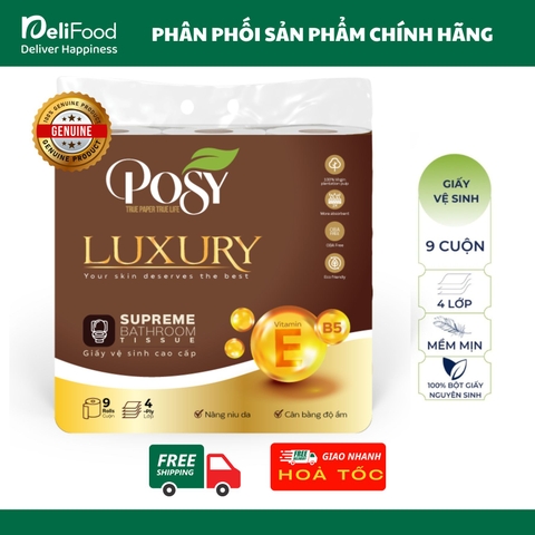 Giấy vệ sinh cao cấp Posy Luxury 4 lớp - Túi 9 cuộn