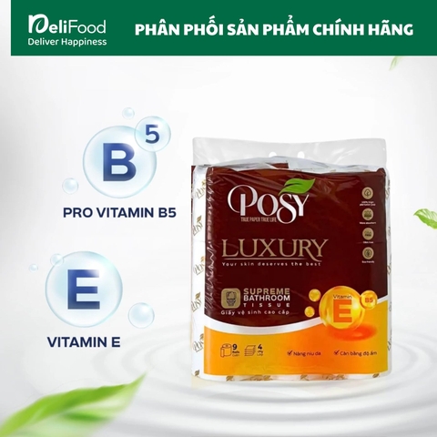 Giấy vệ sinh cao cấp Posy Luxury 4 lớp - Túi 9 cuộn