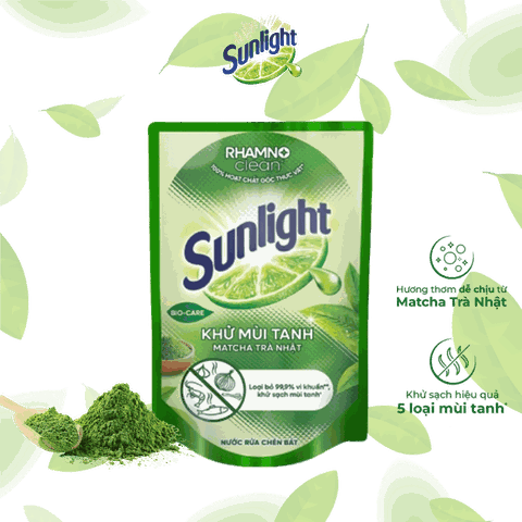 SUNLIGHT Nước Rửa Chén Khử Mùi Tanh Hương Matcha – Túi 720g