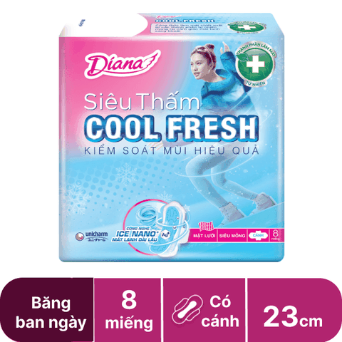 Băng vệ sinh Diana Cool Fresh siêu thấm có cánh - 8 miếng