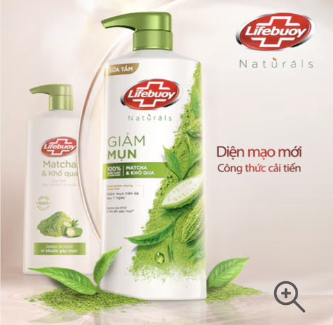 LIFE BUOY Sữa Tắm Giảm mụn lưng Trà xanh Khổ qua - chai 800g