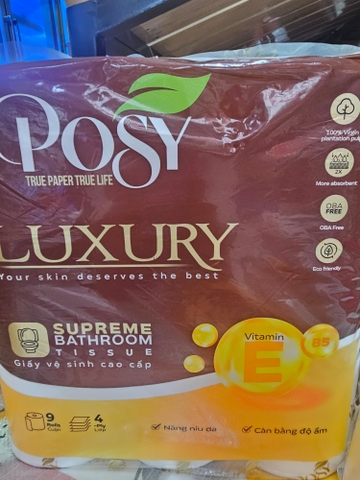 Giấy vệ sinh cao cấp Posy Luxury 4 lớp - Túi 9 cuộn