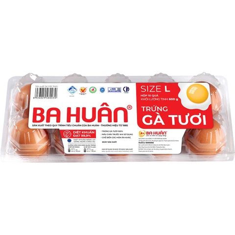 Trứng gà tươi Ba Huân Diệt khuẩn 99.9% - Hộp 10 quả