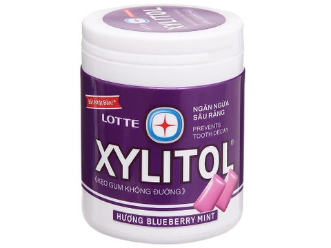 Kẹo gum không đường Lotte Xylitol hương Blueberry Mint hũ 130.5g