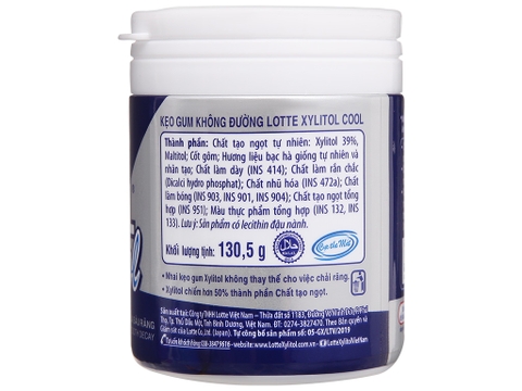 Kẹo gum không đường Lotte Xylitol Cool hũ 130.5g