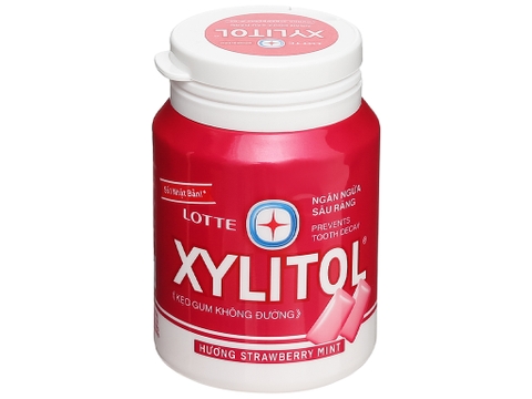 Kẹo gum không đường Lotte Xylitol hương Strawberry Mint hũ 55.1g