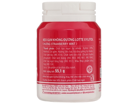 Kẹo gum không đường Lotte Xylitol hương Strawberry Mint hũ 55.1g