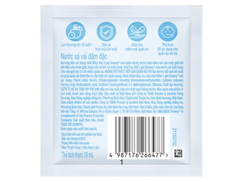 Downy nước xả vải hương tinh khôi Lan tiên và Trà trắng - gói 18ml