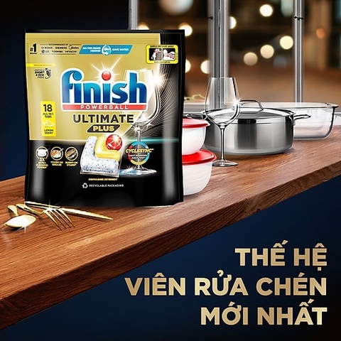 Viên Rửa Chén Bát Hương Chanh Finish Powerball Ultimate Plus 18 viên