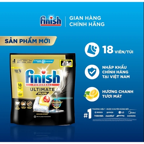 Viên Rửa Chén Bát Hương Chanh Finish Powerball Ultimate Plus 18 viên