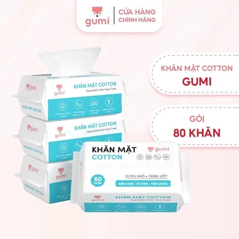 KHĂN MẶT KHÔ COTTON GUMI - GÓI 80 MIẾNG