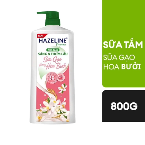 Hazeline sữa tắm sáng và thơm lâu hương sữa gạo & hoa bưởi - chai 800g