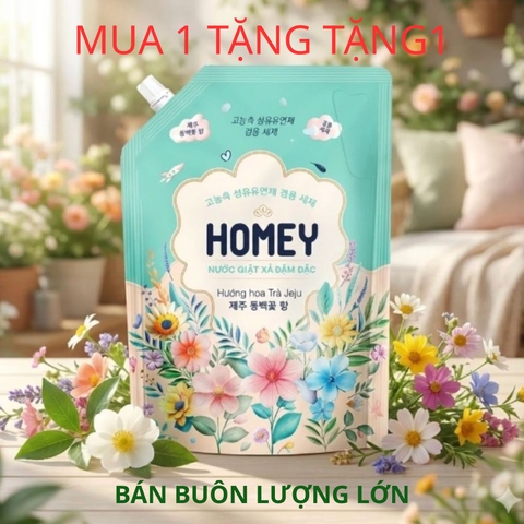 Nước giặt xả đâm đặc Homey hương hoa trà Jeju - túi 3,3L ( mua 1 tặng 1)