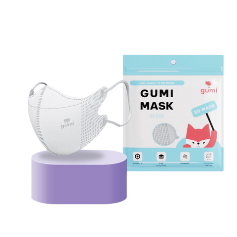 Khẩu trang 5D Gumi 3 lớp Mask Trắng - Túi 10 chiếc