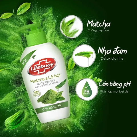 LIFEBUOY Nước rửa tay Matcha & Lô hội - chai 450g
