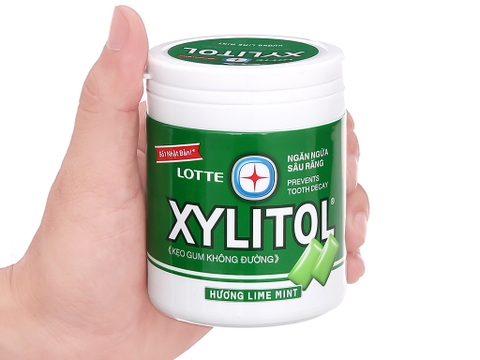 Kẹo gum không đường Lotte Xylitol hương Lime Mint hũ 130.5g
