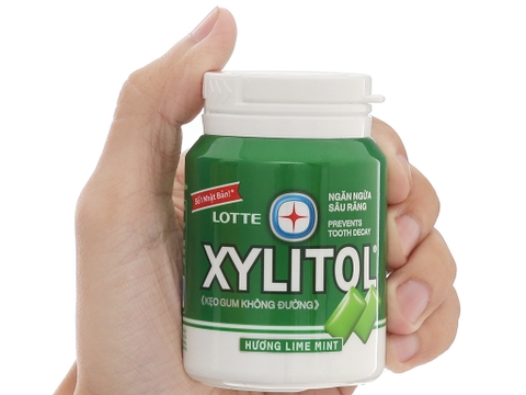Kẹo gum không đường Lotte Xylitol hương Lime Mint hũ 55.1g