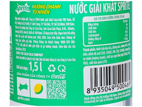 Nước ngọt có ga Sprite - Chai 1.5L