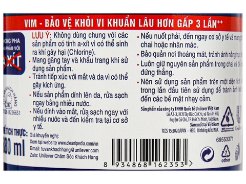Nước tẩy bồn cầu & nhà tắm VIM diệt khuẩn - chai 500ml